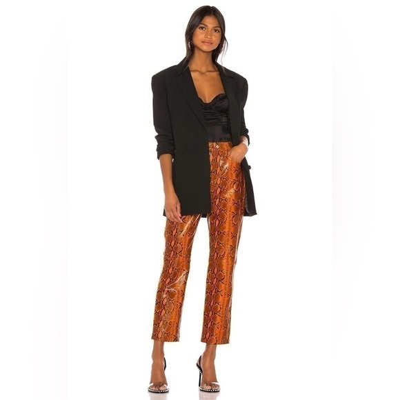 GRLFRND Pants - Grlfrnd Orange Snake Print Leather Straight Leg Pants 26